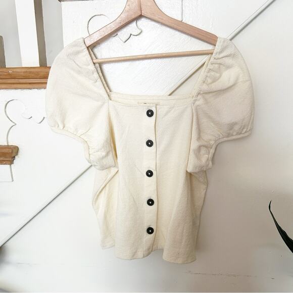 Madewell Jacquard Square Neck Puff Sleeve Top Cotton Blend Button-Down Size S - Picture 1 of 7